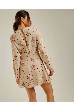 Dusty Pink Printed Polka Dot Swing Dress | Dark Beige -Sarto Vibe Sales L44NaNTd 11568