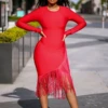 Setsofran London Red Fringe Bandage Dress