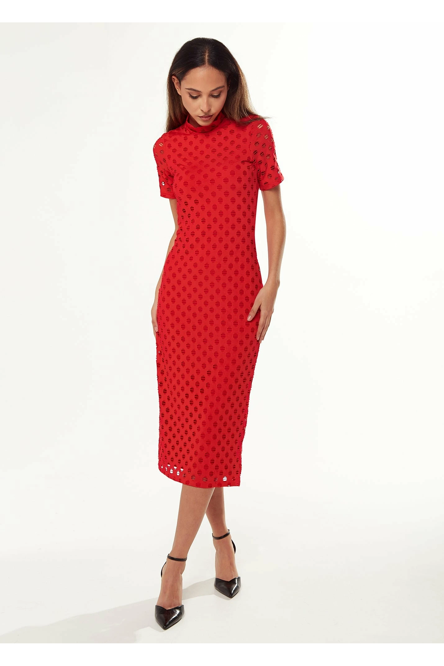 Liquorish High Neck Open Back Red Midi Dress - Red 2 Liquorish High Neck Open Back Red Midi Dress - Red - Image 2