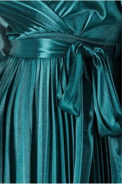 Goddiva Satin Pleated Skirt Wrap Midi Dress - Emerald Green -Sarto Vibe Sales Lo0tBSnd 15538