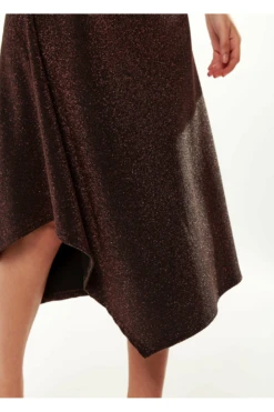 Liquorish Lurex High Neck Midi Dress In Bronze -Sarto Vibe Sales LyRZaIxx 7995