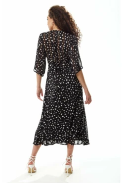 Liquorish Animal Print Midi Wrap Dress In Black And White -Sarto Vibe Sales MRmzXsns 10443