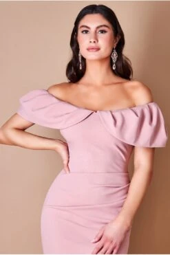Goddiva Scuba Crepe Pleated Bardot Midi - Blush -Sarto Vibe Sales NYZMuT4r 15543