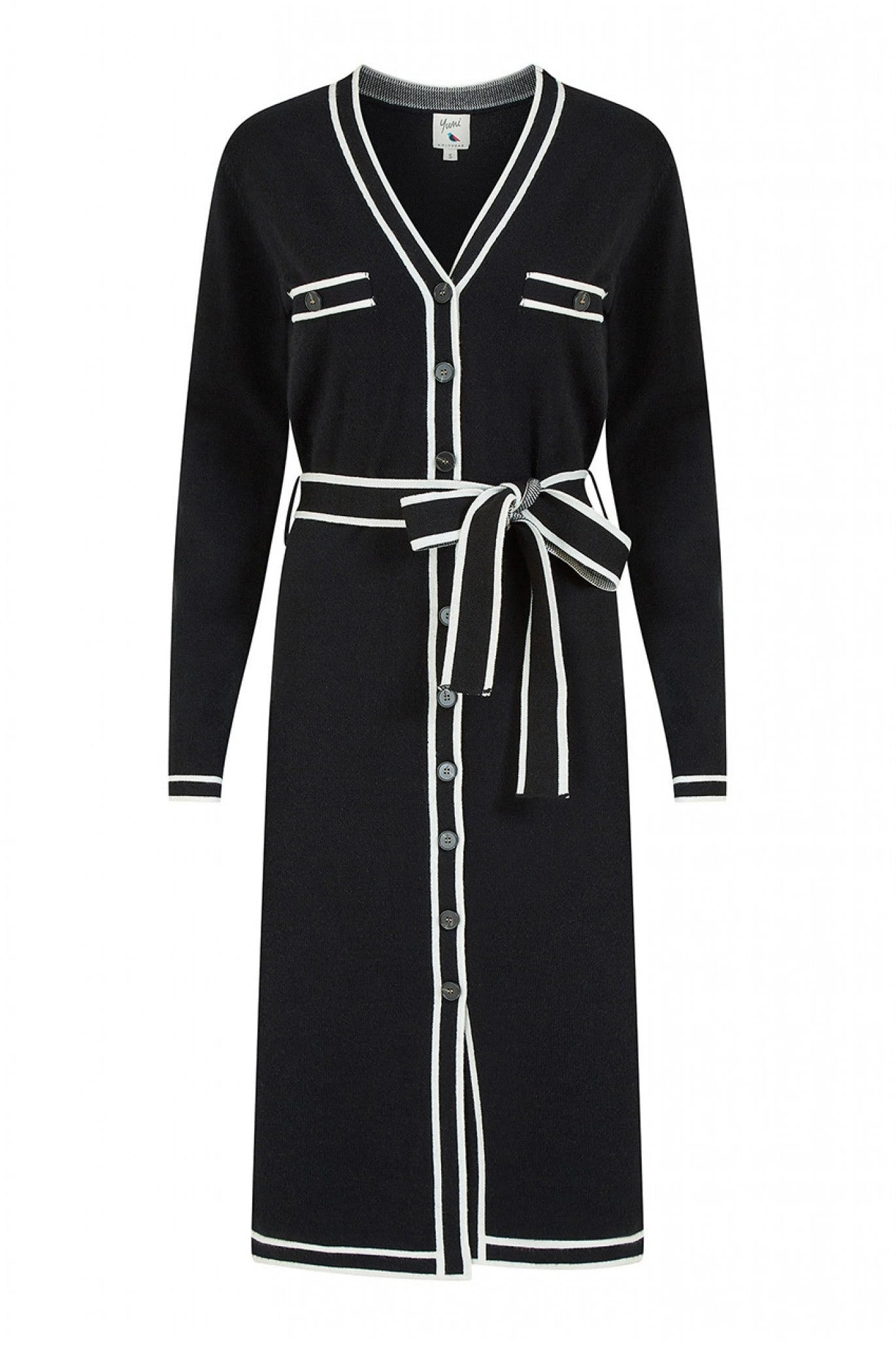 Yumi Black Knitted Shirt Dress With Contrast Border 6 Yumi Black Knitted Shirt Dress With Contrast Border - Image 6