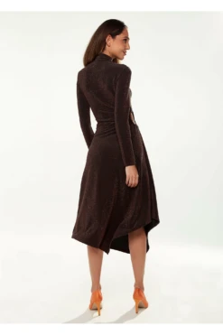 Liquorish Lurex High Neck Midi Dress In Bronze -Sarto Vibe Sales Ni72X9Vl 7995