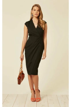 De La Creme Fashions Womens Black V Neck Wrap Dress