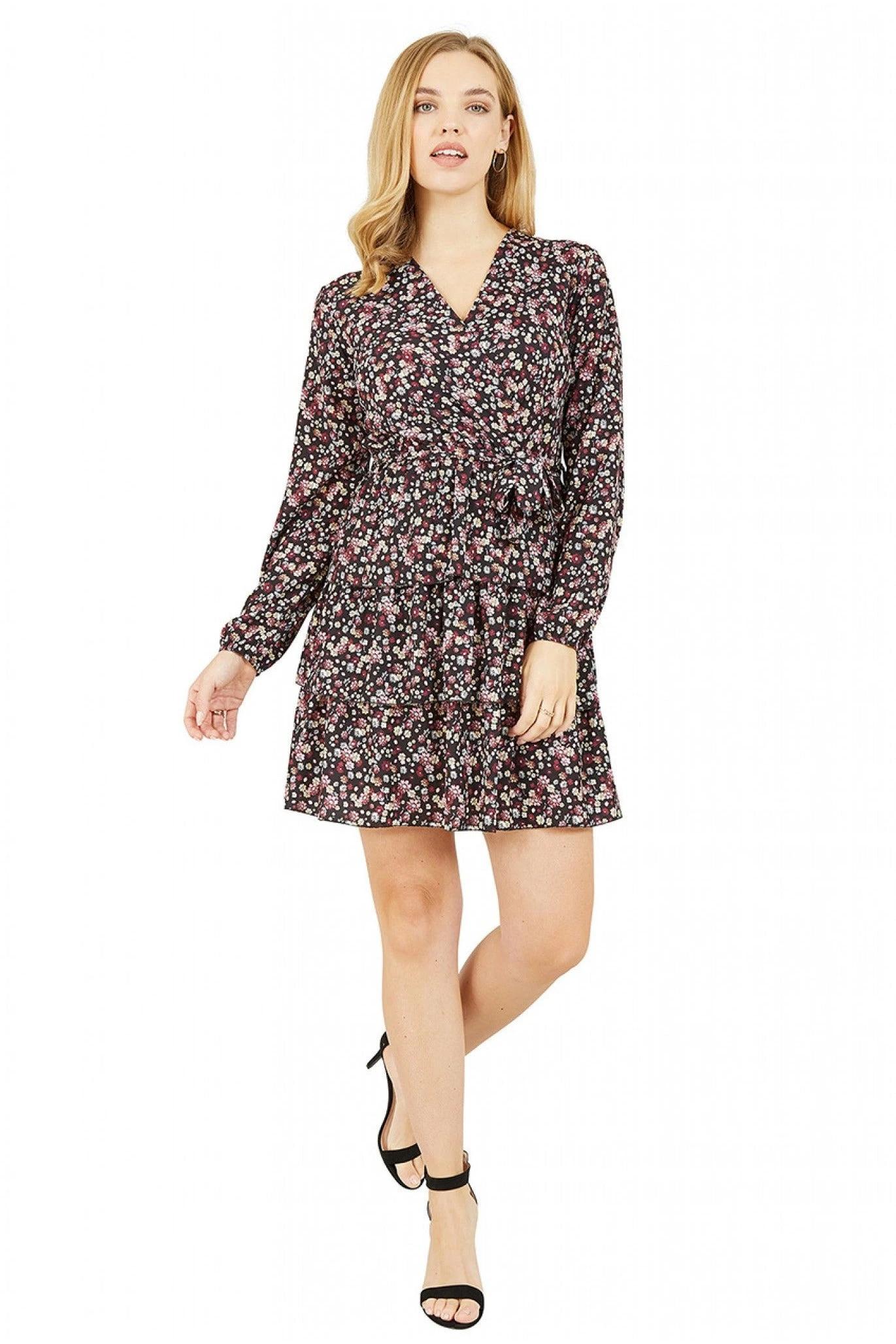 Mela London Mela Black Ditsy Flower Wrap Frill Dress 1 Mela London Mela Black Ditsy Flower Wrap Frill Dress