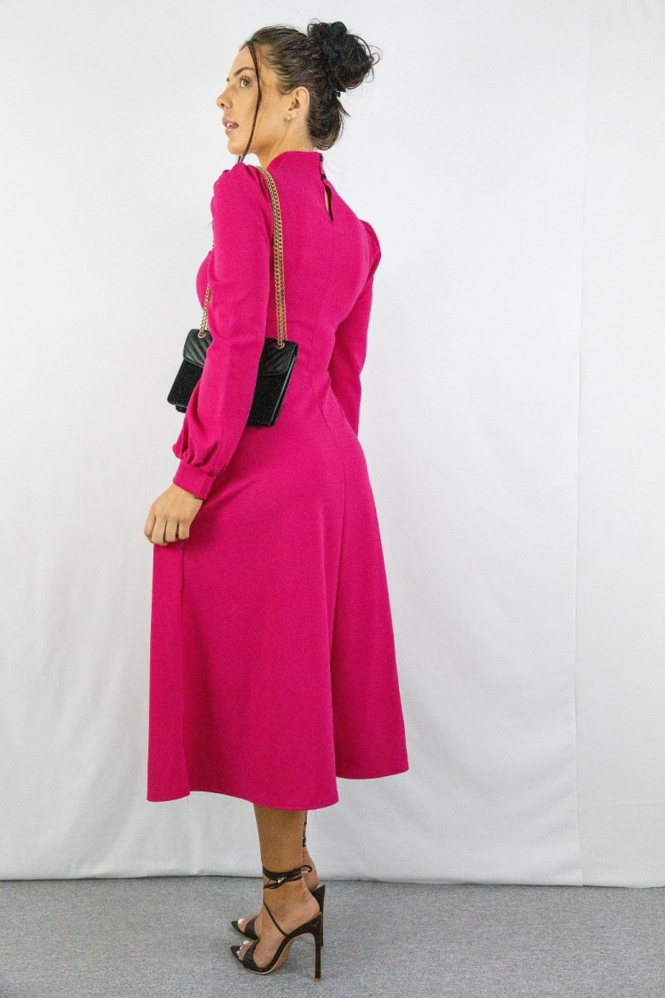 Signage Pink Turtle Neck Keyhole Long Sleeve Skater Midi 4 Signage Pink Turtle Neck Keyhole Long Sleeve Skater Midi - Image 4