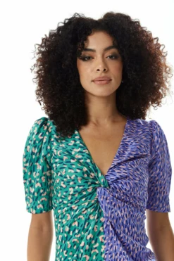 Liquorish Green Purple Abstract Print Knot Front Midi Dress 9 Liquorish Green Purple Abstract Print Knot Front Midi Dress -Sarto Vibe Sales RAspit0p 10084