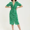 Liquorish Green Zebra Print Knot Front Midi Dress
