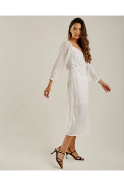 Dusty Pink Balloon Sleeve Midi Dress | White