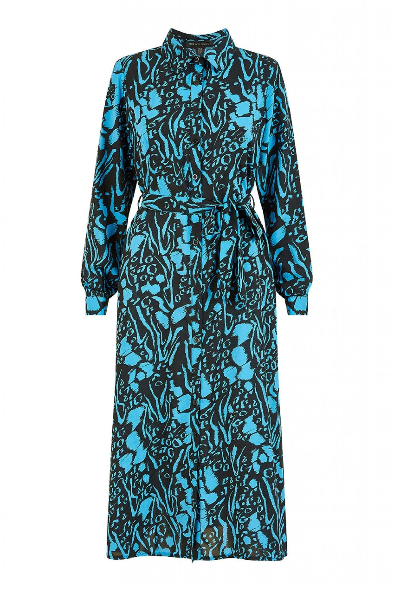 Mela London Blue Animal Print Long Sleeve Midi Shirt Dress 4 Mela London Blue Animal Print Long Sleeve Midi Shirt Dress - Image 4