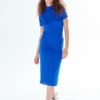 Liquorish High Neck Open Back Midi Dress - Blue