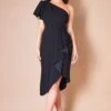 Goddiva Waterfall Sleeve Wrap Midi Dress - Black