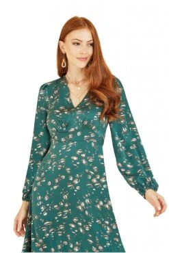 Yumi Green Pebble Print Long Sleeve Midi Dress -Sarto Vibe Sales UrX0CpUH 13360