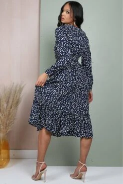 Lilura London Button Front Belted Midi Dress In Navy Floral -Sarto Vibe Sales VqyKnNej 10580