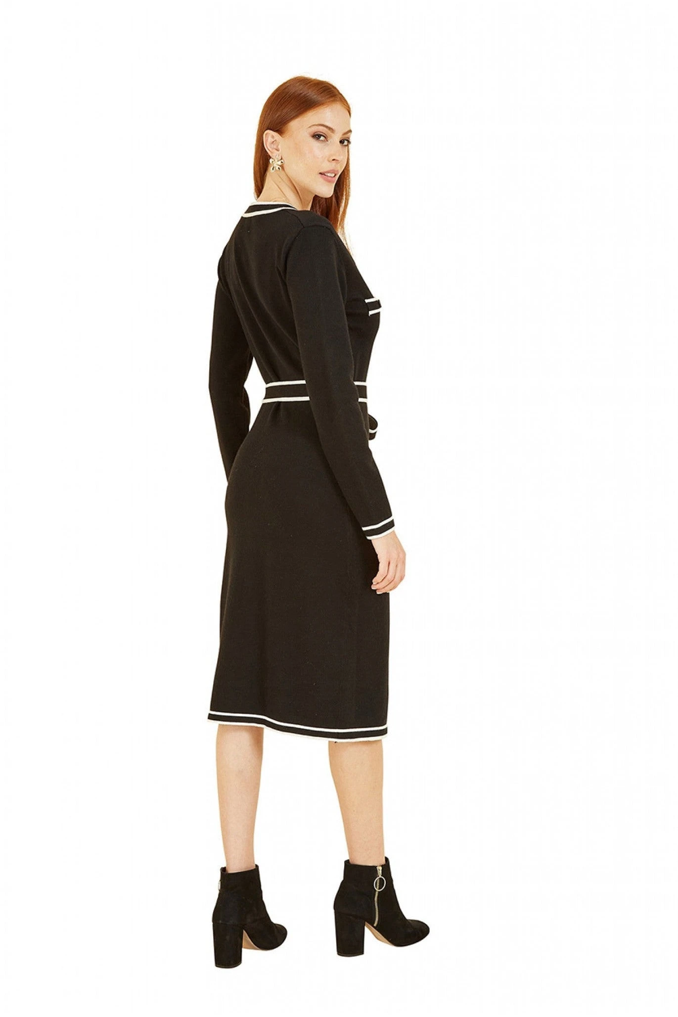 Yumi Black Knitted Shirt Dress With Contrast Border 2 Yumi Black Knitted Shirt Dress With Contrast Border - Image 2