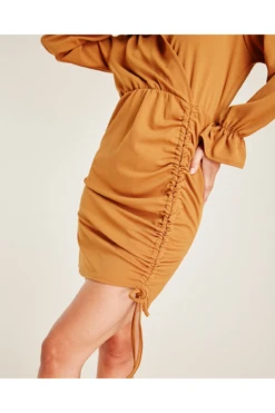 Dusty Pink Gathered Side Wrapped Dress | Camel -Sarto Vibe Sales WAShEyZA 12036