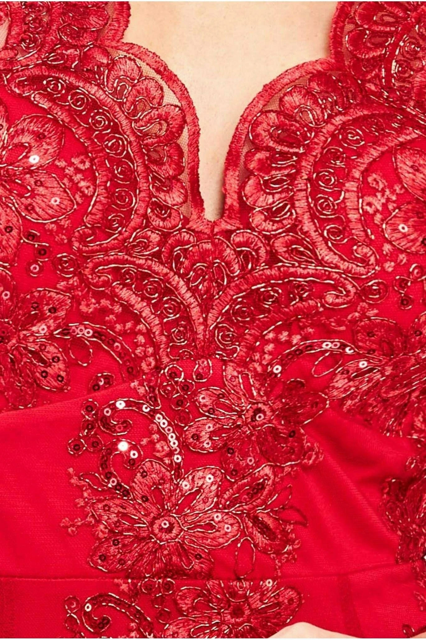 Goddiva Scalloped Lace High Low Midi Dress - Red 4 Goddiva Scalloped Lace High Low Midi Dress - Red - Image 4