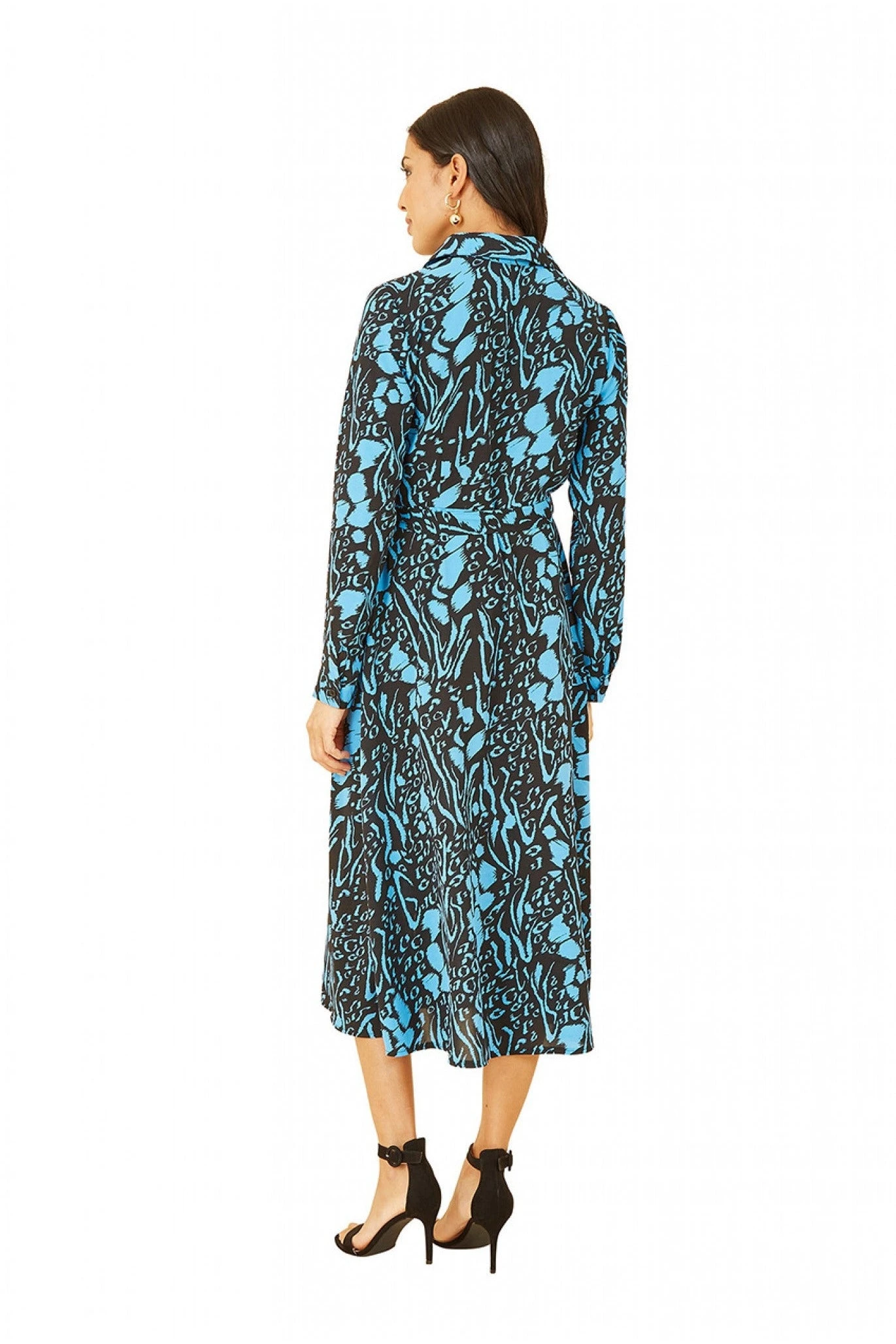 Mela London Blue Animal Print Long Sleeve Midi Shirt Dress 2 Mela London Blue Animal Print Long Sleeve Midi Shirt Dress - Image 2