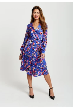 Liquorish Multicolour Abstract Dot Print Midi Wrap In Blue