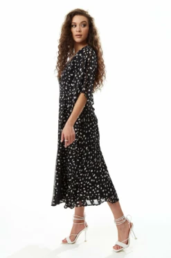 Liquorish Animal Print Midi Wrap Dress In Black And White -Sarto Vibe Sales Y80k4wax 10443