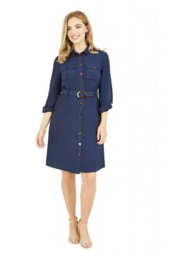 Yumi Navy Military Shirtdress