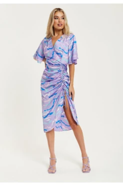 Liquorish Midi Wrap Dress With Abstract Zebra Print In Lilac -Sarto Vibe Sales ZOEVoWbc 15663