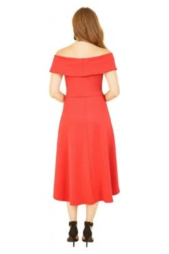 Mela London Red Bardot Dipped Hem Dress -Sarto Vibe Sales aOLRifOC 14759