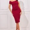 Goddiva Scuba Crepe Off The Shoulder Midi - Wine
