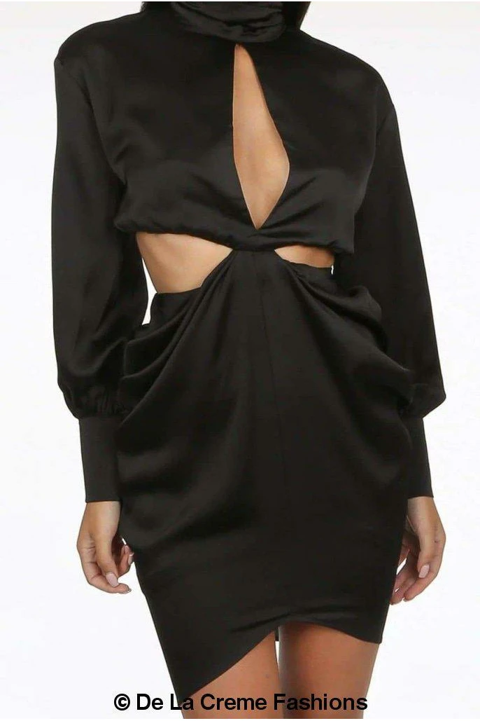 De La Creme Fashions Pleated High Neck Cut Out Mini Dress 3 De La Creme Fashions Pleated High Neck Cut Out Mini Dress - Image 3