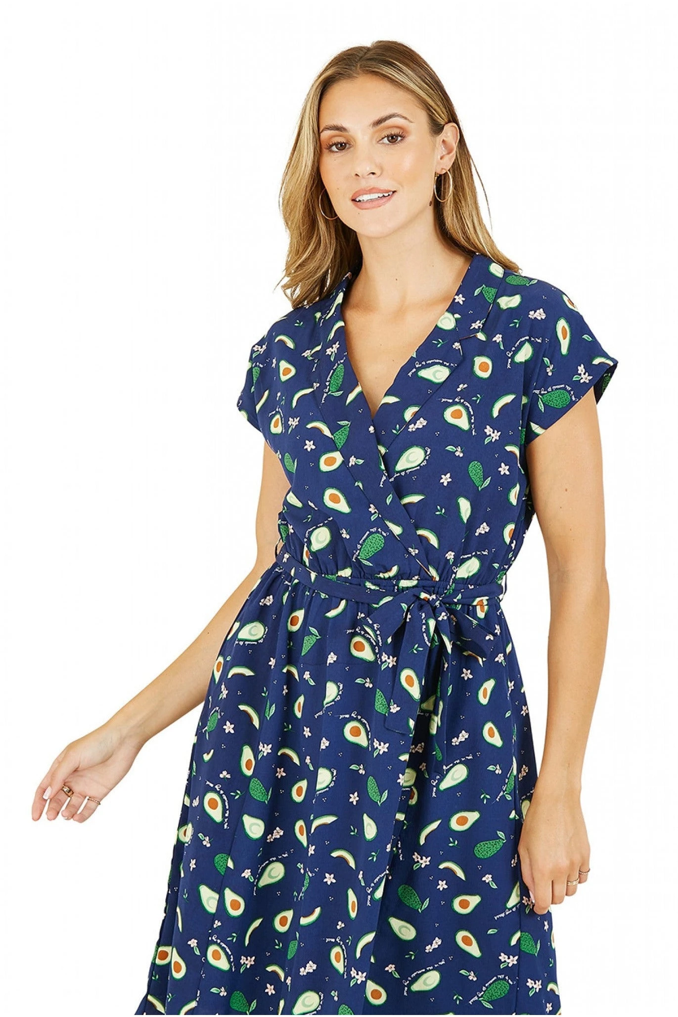 Yumi Recycled Avocado Print Wrap Over Dress With Pockets 2 Yumi Recycled Avocado Print Wrap Over Dress With Pockets - Image 2