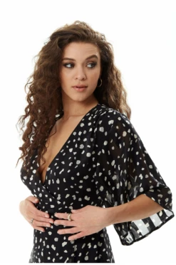 Liquorish Animal Print Midi Wrap Dress In Black And White -Sarto Vibe Sales bb0pMcyM 10443