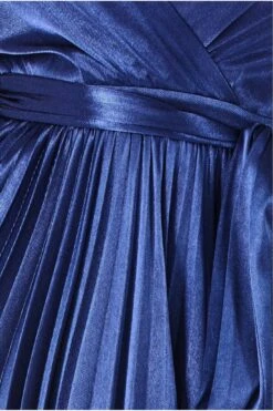 Goddiva Satin Pleated Skirt Wrap Midi Dress - Navy -Sarto Vibe Sales dHV4q3Sc 15534