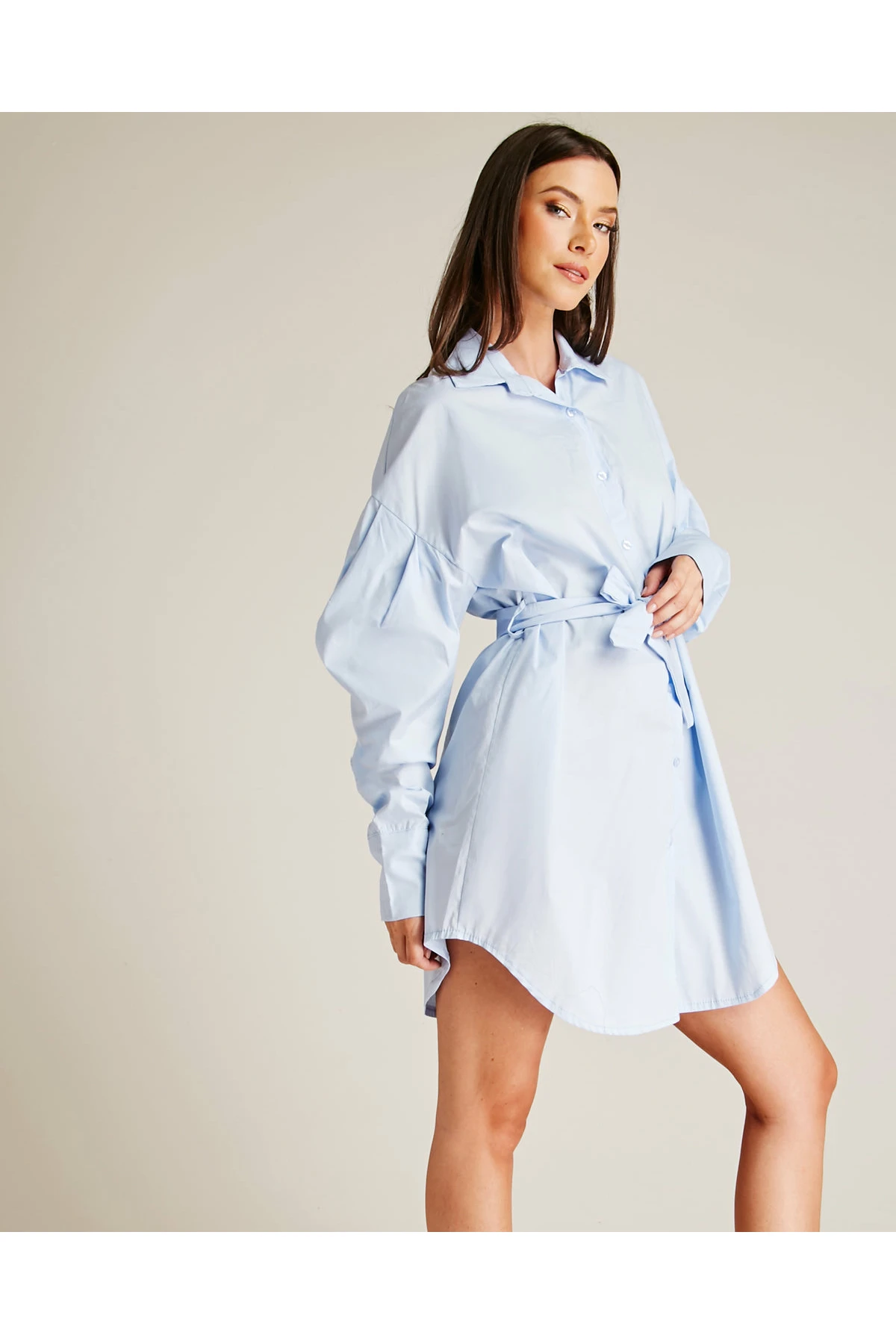 Dusty Pink Tie Up Mini Shirt Dress | Sky Blue 2 Dusty Pink Tie Up Mini Shirt Dress | Sky Blue - Image 2