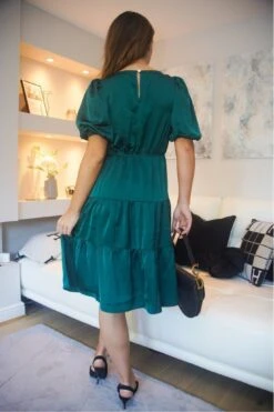 Double Second Green Satin Puff Sleeve V-neck Tiered Dress 8 Double Second Green Satin Puff Sleeve V-neck Tiered Dress -Sarto Vibe Sales fHSTlZ5Y 14379