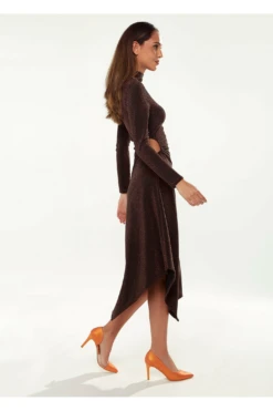 Liquorish Lurex High Neck Midi Dress In Bronze -Sarto Vibe Sales fNcOybEQ 7995