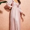 Goddiva Off The Shoulder Wrap Maxi Dress - Blush
