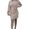 Signage High Neck Long Sleeve Belted Dress