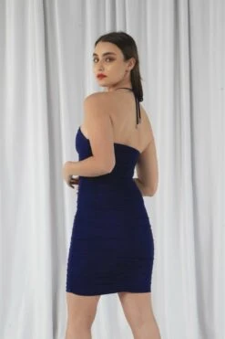 Double Second Navy Ruched Bodycon Neck Dress -Sarto Vibe Sales iuKJmqcu 11925
