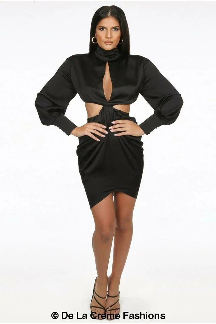 De La Creme Fashions Pleated High Neck Cut Out Mini Dress 11 De La Creme Fashions Pleated High Neck Cut Out Mini Dress - Image 11