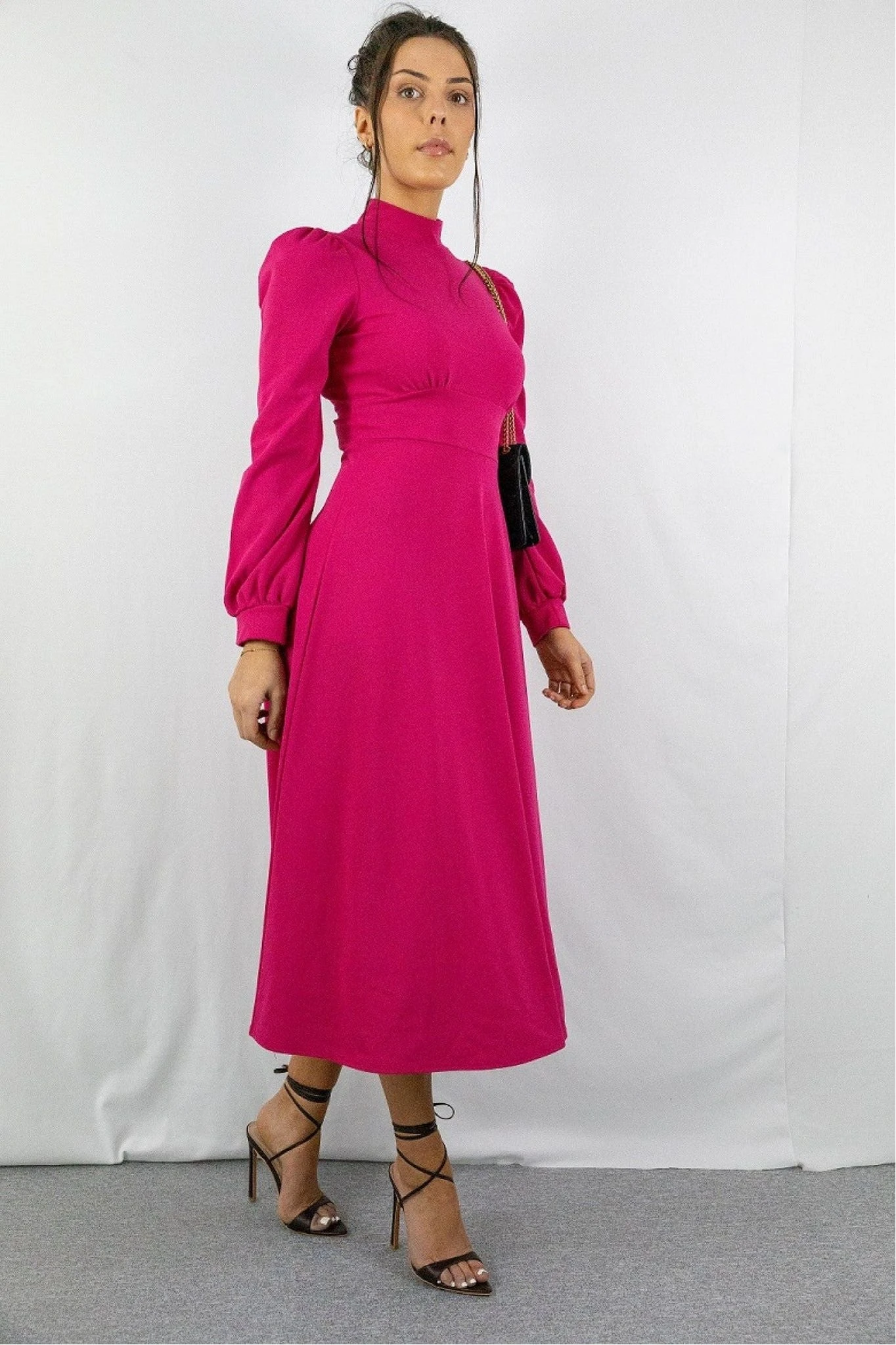 Signage Pink Turtle Neck Keyhole Long Sleeve Skater Midi 6 Signage Pink Turtle Neck Keyhole Long Sleeve Skater Midi - Image 6