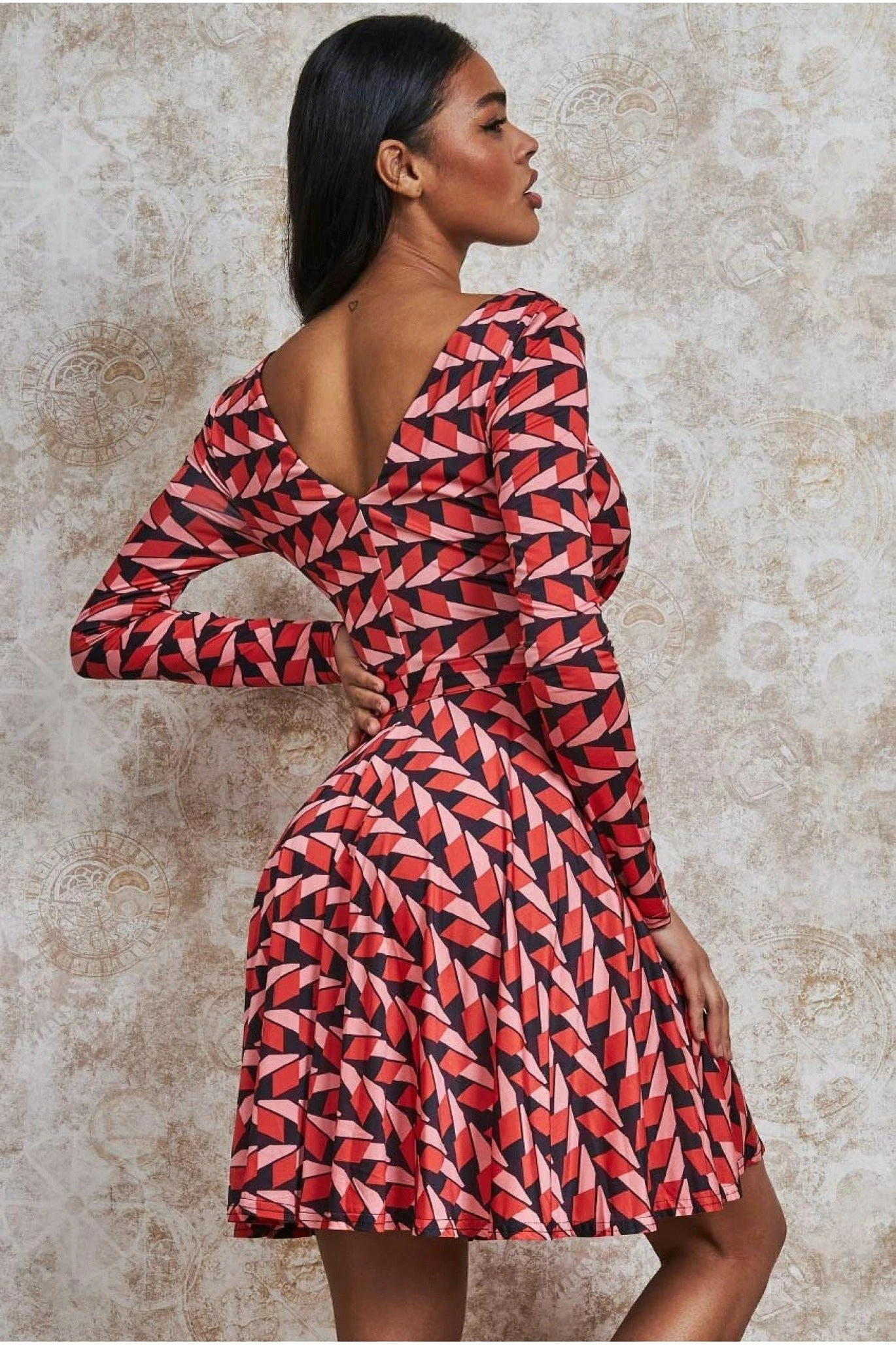 Goddiva Wrap Style Mini Dress - Geoprint 2 Goddiva Wrap Style Mini Dress - Geoprint - Image 2