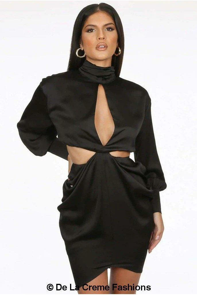 De La Creme Fashions Pleated High Neck Cut Out Mini Dress 10 De La Creme Fashions Pleated High Neck Cut Out Mini Dress - Image 10