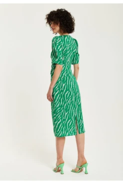 Liquorish Green Zebra Print Knot Front Midi Dress -Sarto Vibe Sales muK7Wn5c 15645