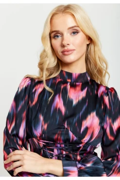 Liquorish Abstract Feather Print Midi Lace Up Dress -Sarto Vibe Sales nGE2J4tS 13087