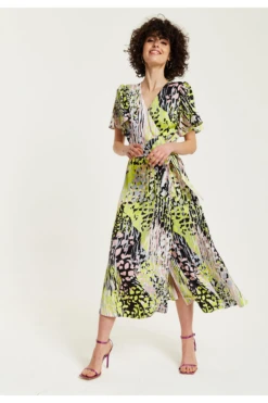 Liquorish Multicolour Abstract Print Midi Wrap Dress