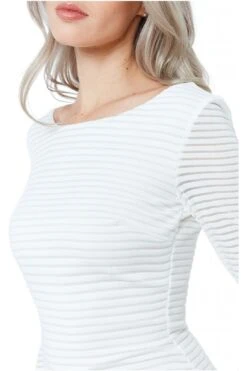 Goddiva Long Sleeve Bodycon Midi Dress - Cream -Sarto Vibe Sales nIDeJXdd 13055