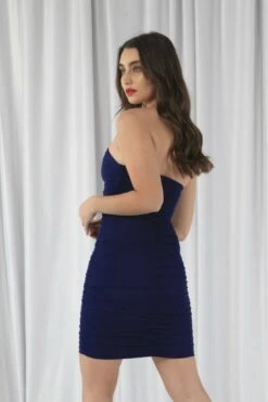 Double Second Navy Ruched Bodycon Neck Dress -Sarto Vibe Sales nMjSbm9E 11925