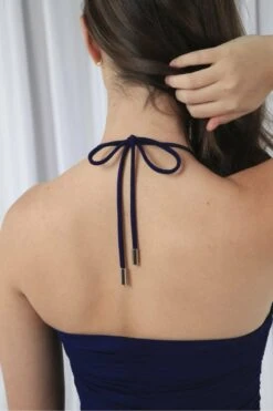 Double Second Navy Ruched Bodycon Neck Dress -Sarto Vibe Sales oCRvmApd 11925